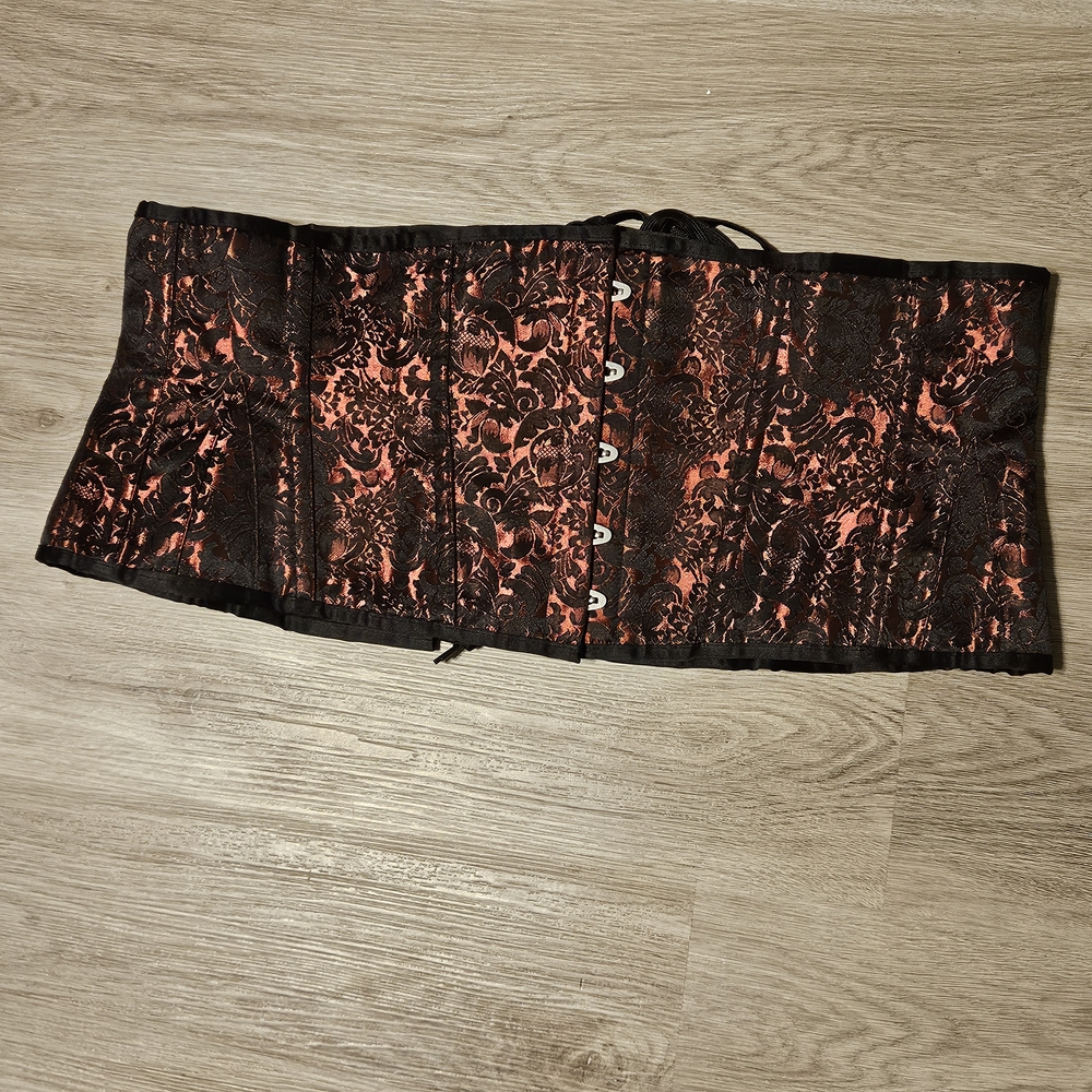 Red Brocade Underbust Corset With Hip Gores